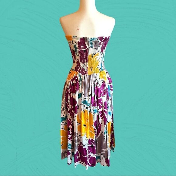 Vintage 80s sweetheart strapless drop waist cotton dress - Picture 4 of 16